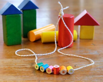 Coloured pencil necklace for kids,  handmade toys, colorful christmas gift, fun necklace