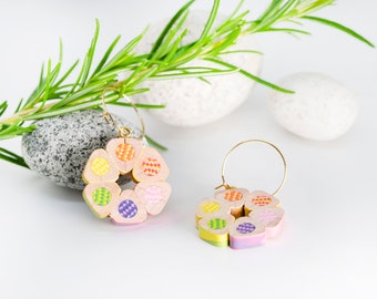 Flower earrings, handmade from brught multi- colored pencils, perfect teacher gift, unique wooden earrings