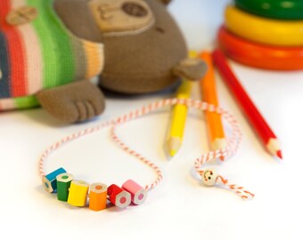Childrens necklace, made from coloured pencils, chritsmas gift for little girls, handmade kids jewellery