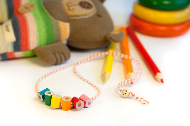 Childrens necklace, made from coloured pencils, chritsmas gift for little girls, handmade kids jewellery image 1