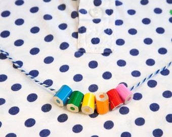 Childrens necklace handmade from colored pencil beads, beautiful rainbow colors, unique gift for a girl