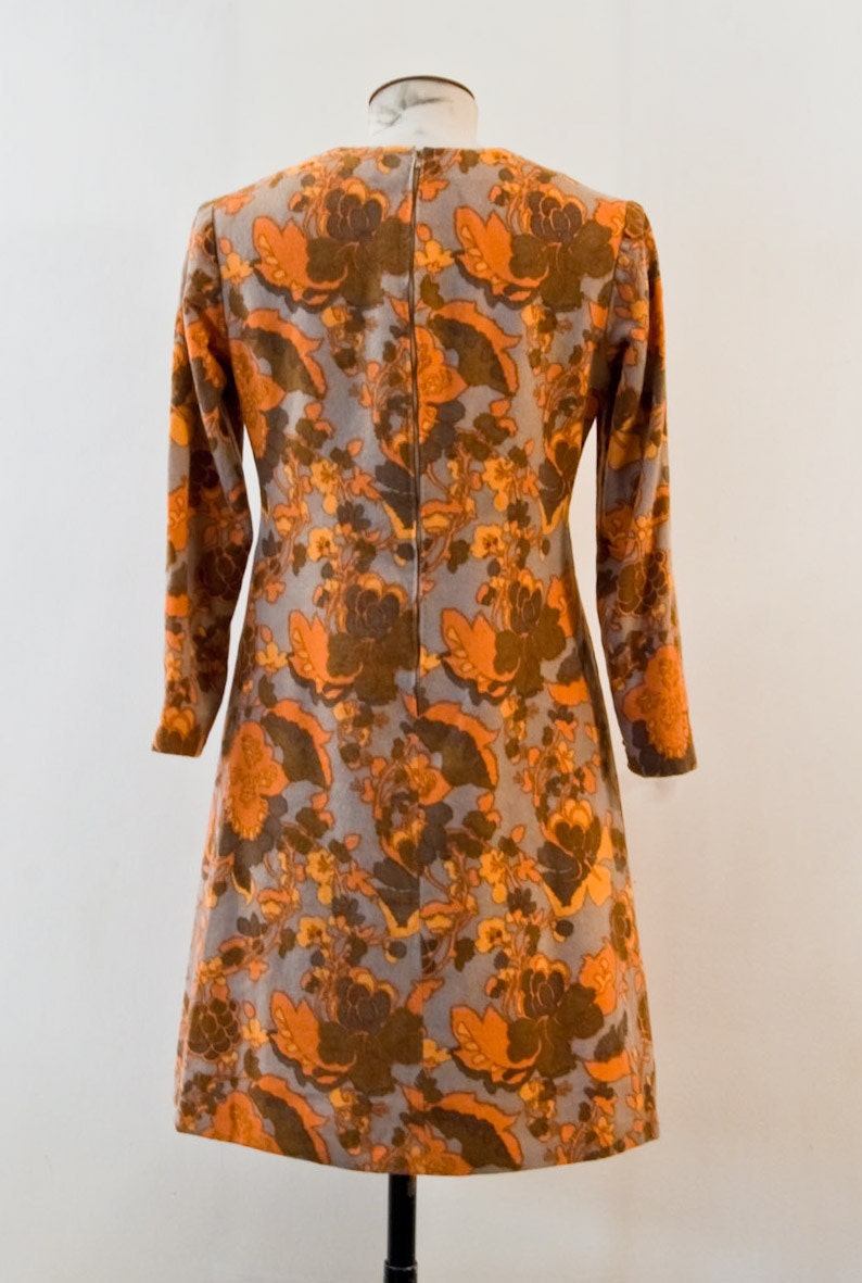 60s Trapeze Woolen Floral Dress - Etsy