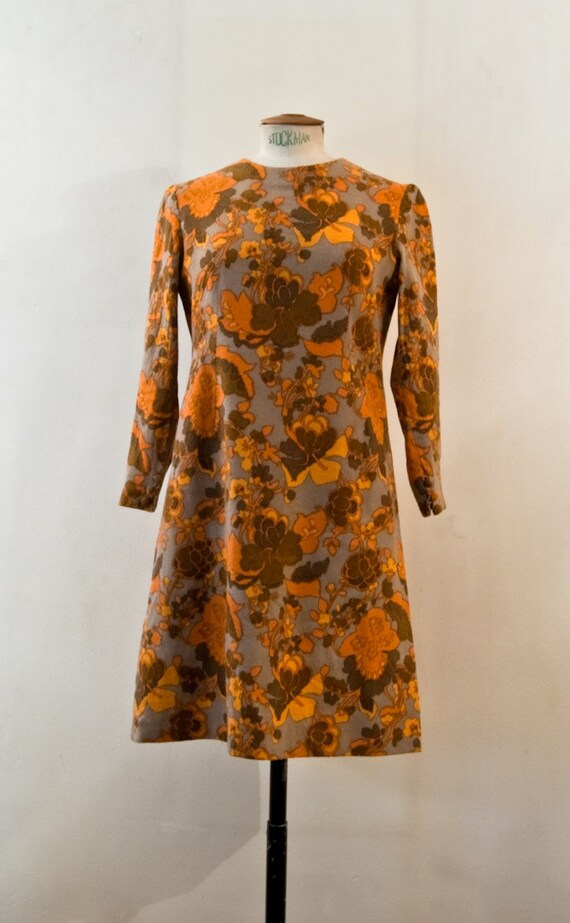 60s trapeze woolen floral dress
