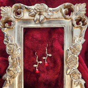 Red Rose Dangle Earings | Gold | Beauty and the Beast