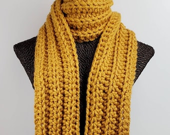 Chunky Wool Blend Crochet Winter Scarf - Mustard Yellow - Etsy