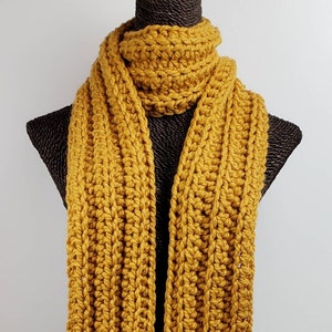 Chunky Wool Blend Crochet Winter Scarf - Mustard Yellow