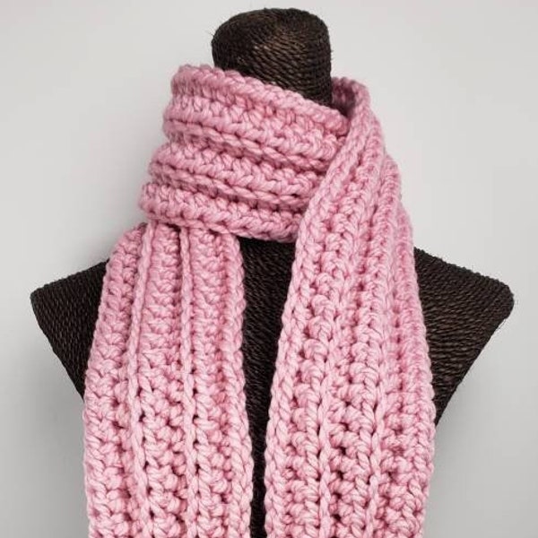 Chunky Wool Blend Crochet Winter Scarf - Pink