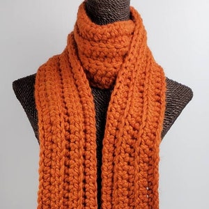 Chunky Wool Blend Crochet Winter Scarf - Pumpkin (Orange)