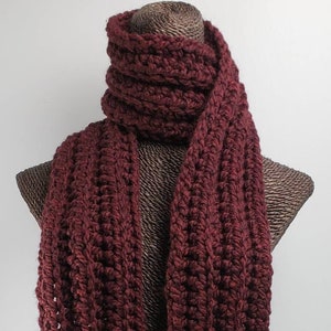 Chunky Wool Blend Crochet Winter Scarf - Burgundy - Etsy