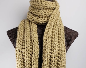 Chunky Wool Blend Crochet Winter Scarf - Beige