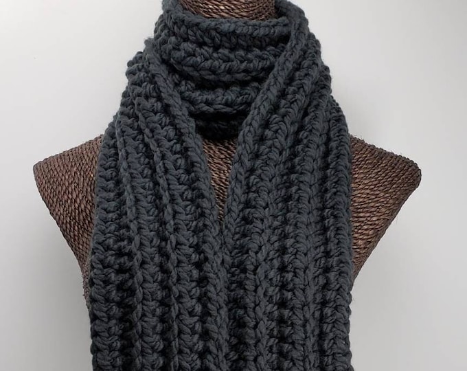 Chunky Wool Blend Crochet Winter Scarf - Dark Grey Heather - Etsy