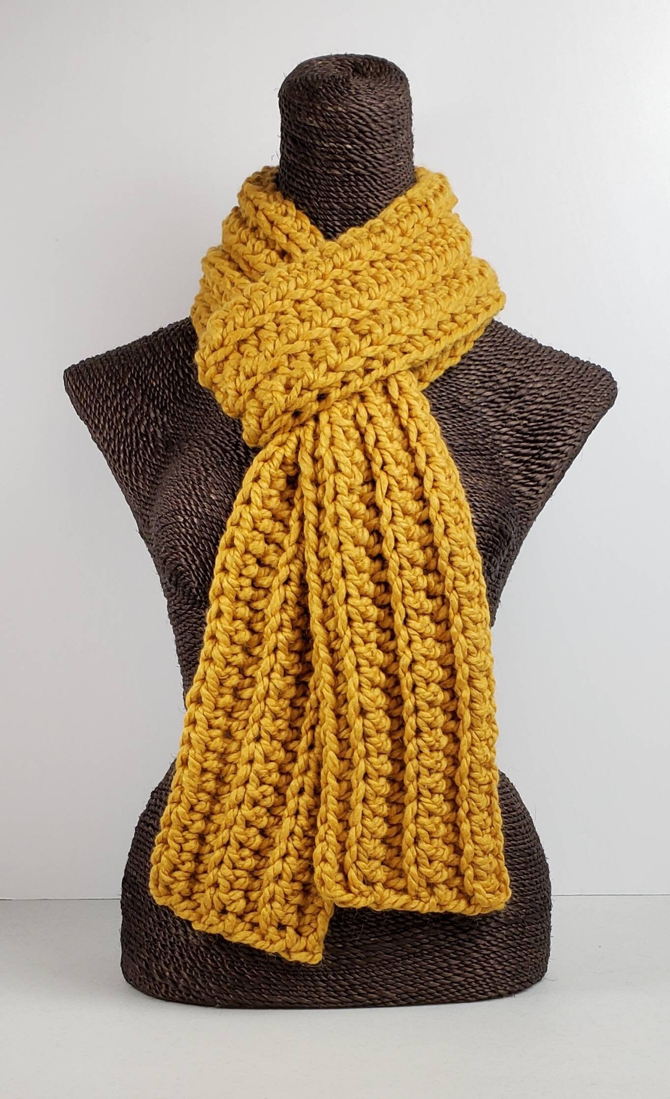 Chunky Wool Blend Crochet Winter Scarf - Mustard Yellow - Etsy
