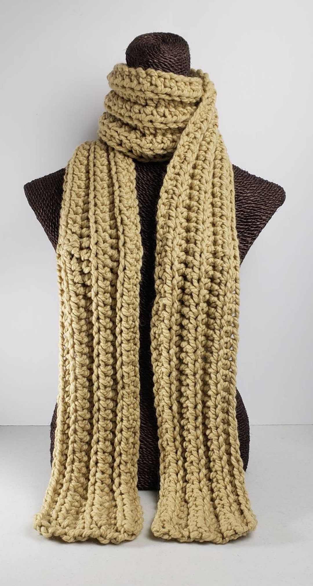 Chunky Wool Blend Crochet Winter Scarf - Beige - Etsy