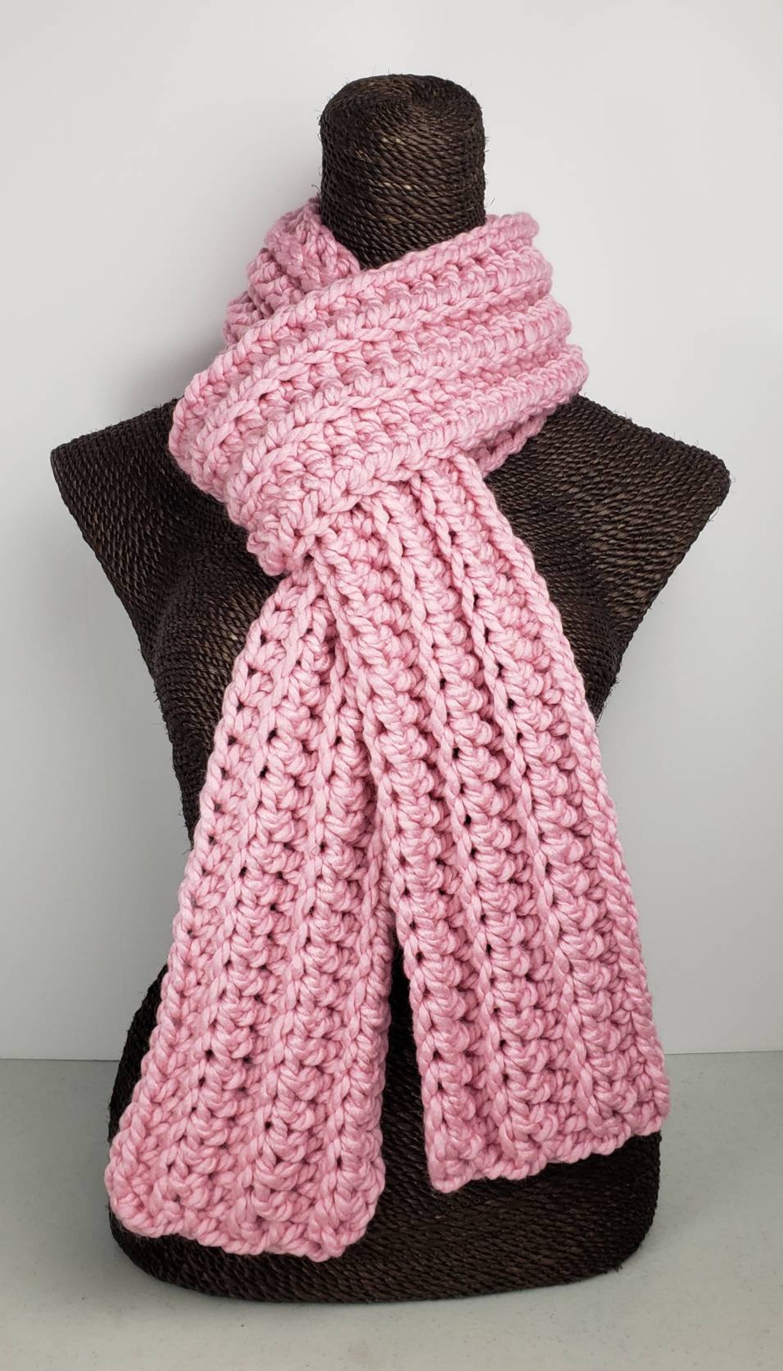 Chunky Wool Blend Crochet Winter Scarf - Pink - Etsy