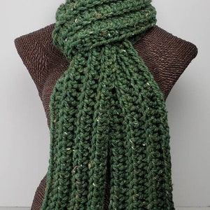 Chunky Wool Blend Crochet Winter Scarf - Kale Green Fleck - Etsy