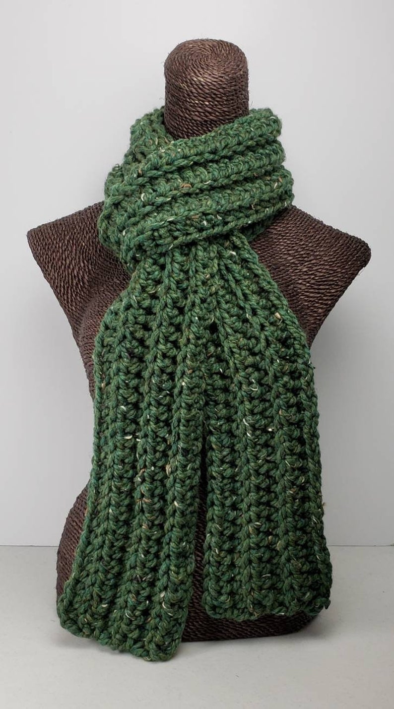 Chunky Wool Blend Crochet Winter Scarf - Kale Green Fleck - Etsy
