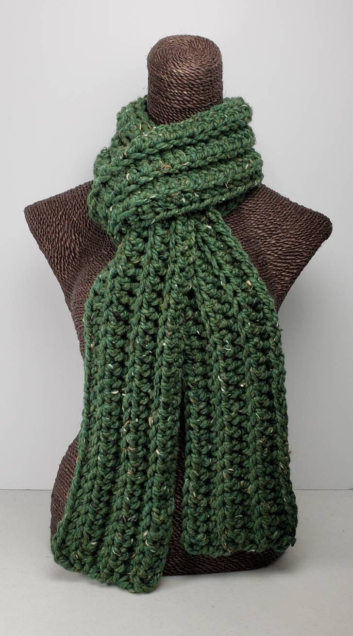 Chunky Wool Blend Crochet Winter Scarf - Kale Green Fleck - Etsy