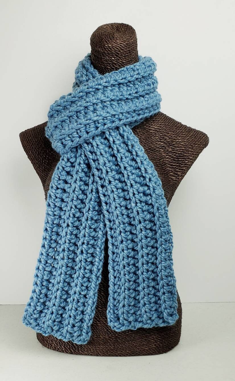 Chunky Wool Blend Crochet Winter Scarf - Air Force Blue - Etsy