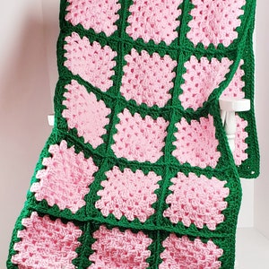 Reserved for Mimi - Custom Crochet Granny Square Lap Blanket - Soft Pink Kelly Green
