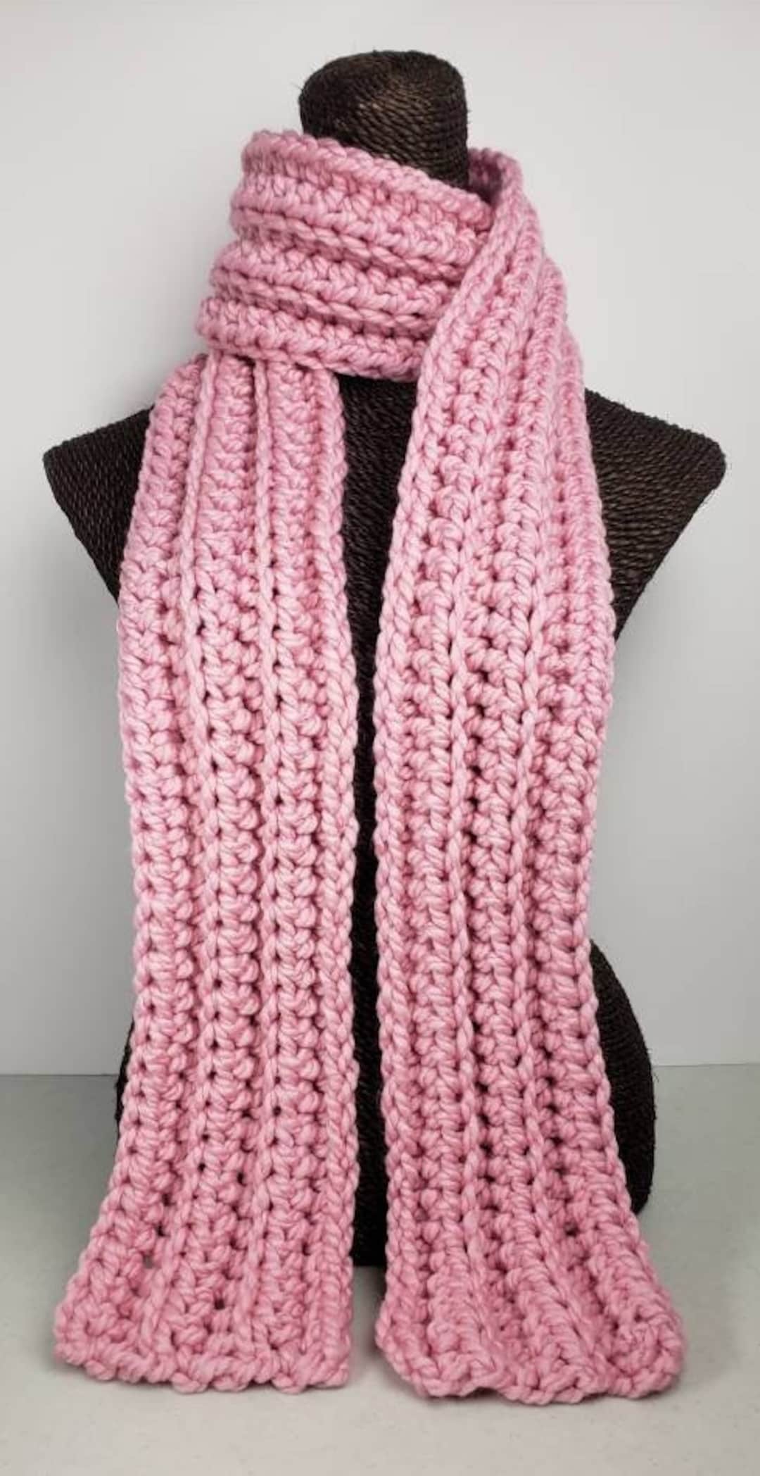 Chunky Wool Blend Crochet Winter Scarf - Pink - Etsy