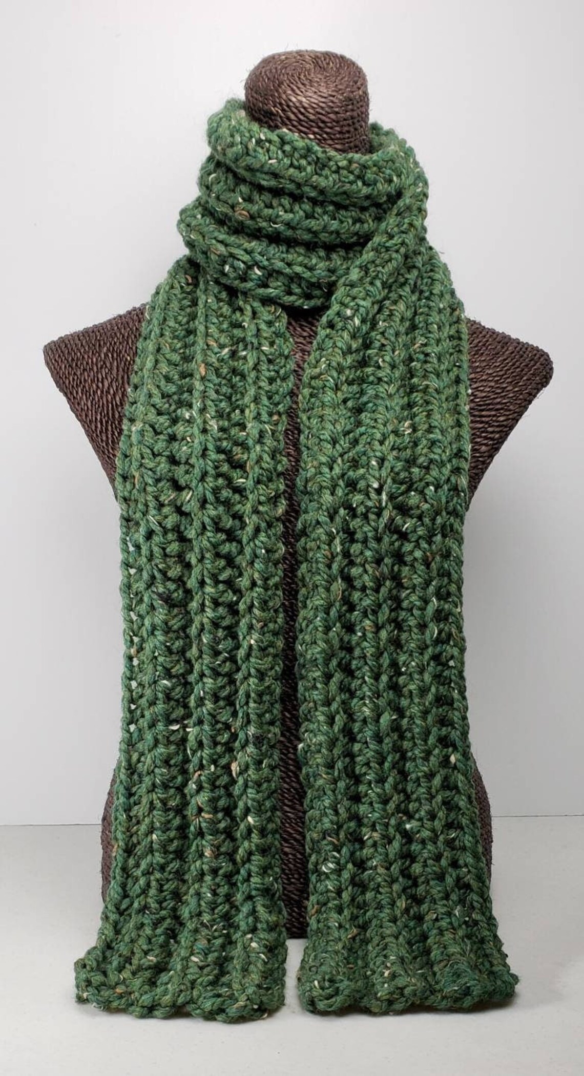 Chunky Wool Blend Crochet Winter Scarf - Kale Green Fleck - Etsy