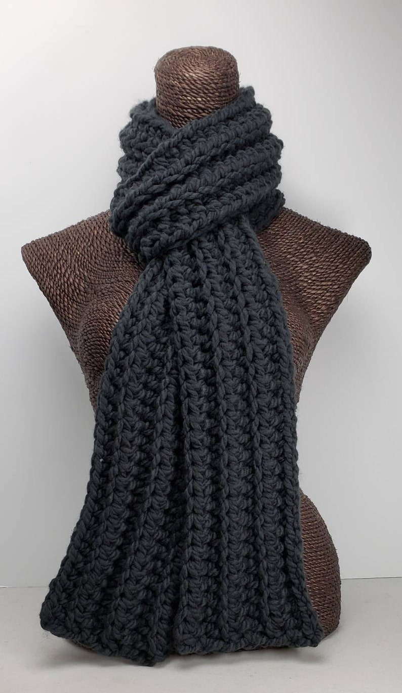 Chunky Wool Blend Crochet Winter Scarf - Black - Etsy