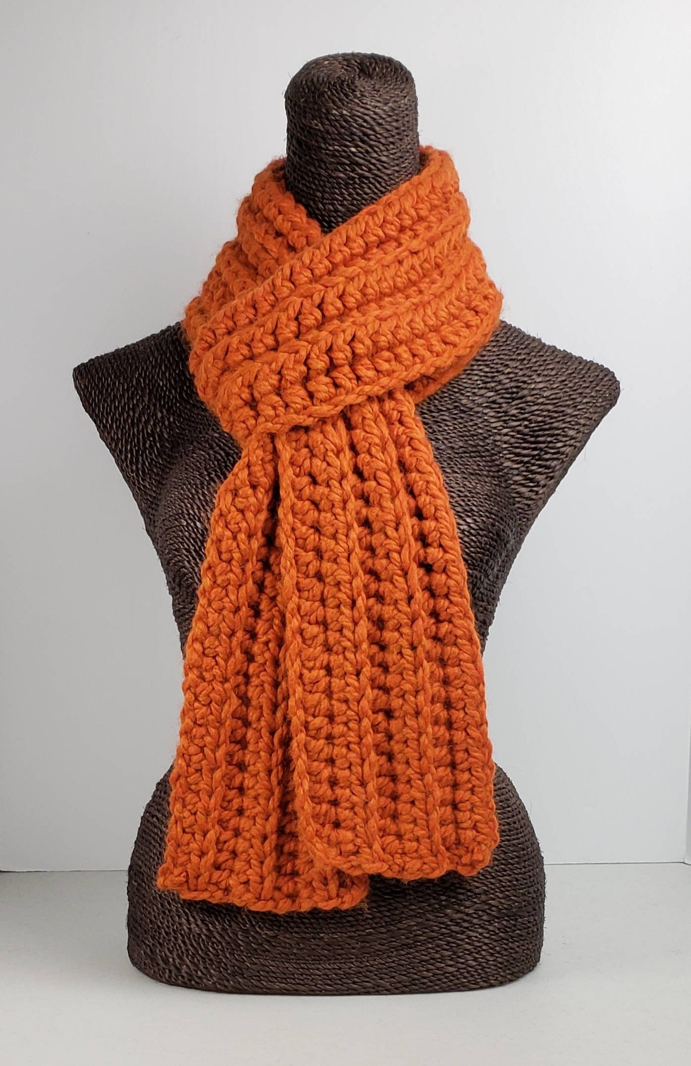 Chunky Wool Blend Crochet Winter Scarf - Pumpkin (orange) - Etsy