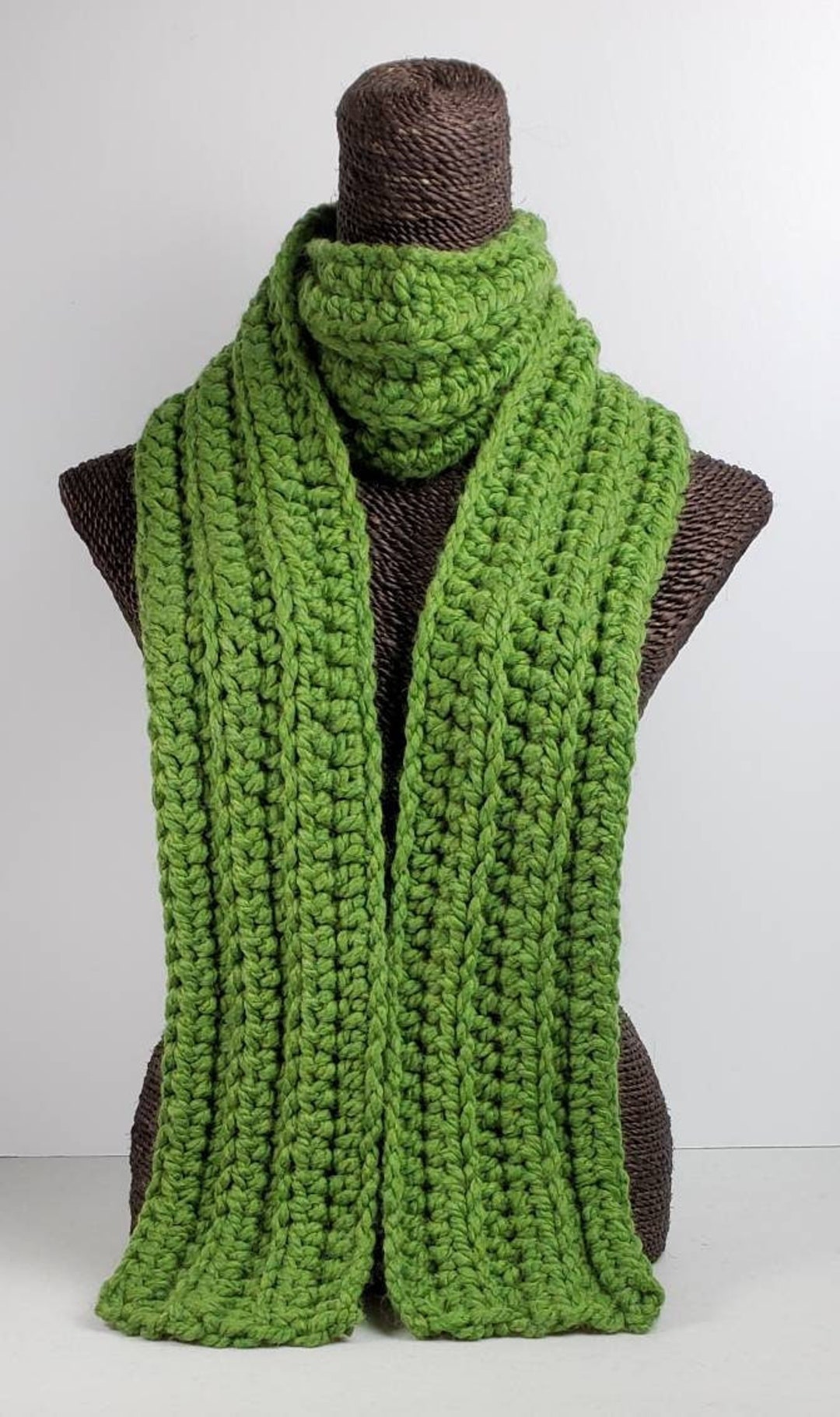 Chunky Wool Blend Crochet Winter Scarf - Grass Green - Etsy