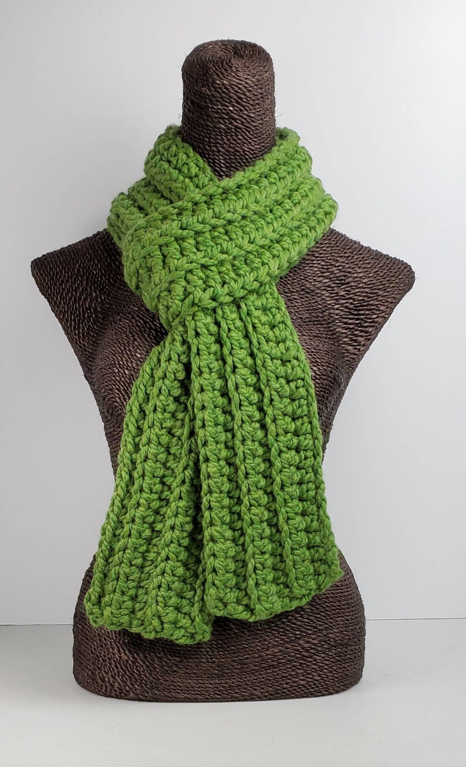 Chunky Wool Blend Crochet Winter Scarf - Grass Green - Etsy