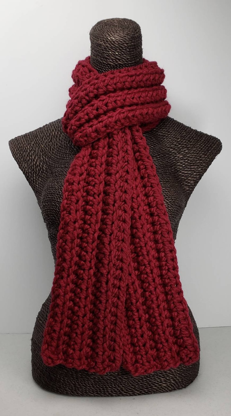 Chunky Wool Blend Crochet Winter Scarf - Dark Red - Etsy