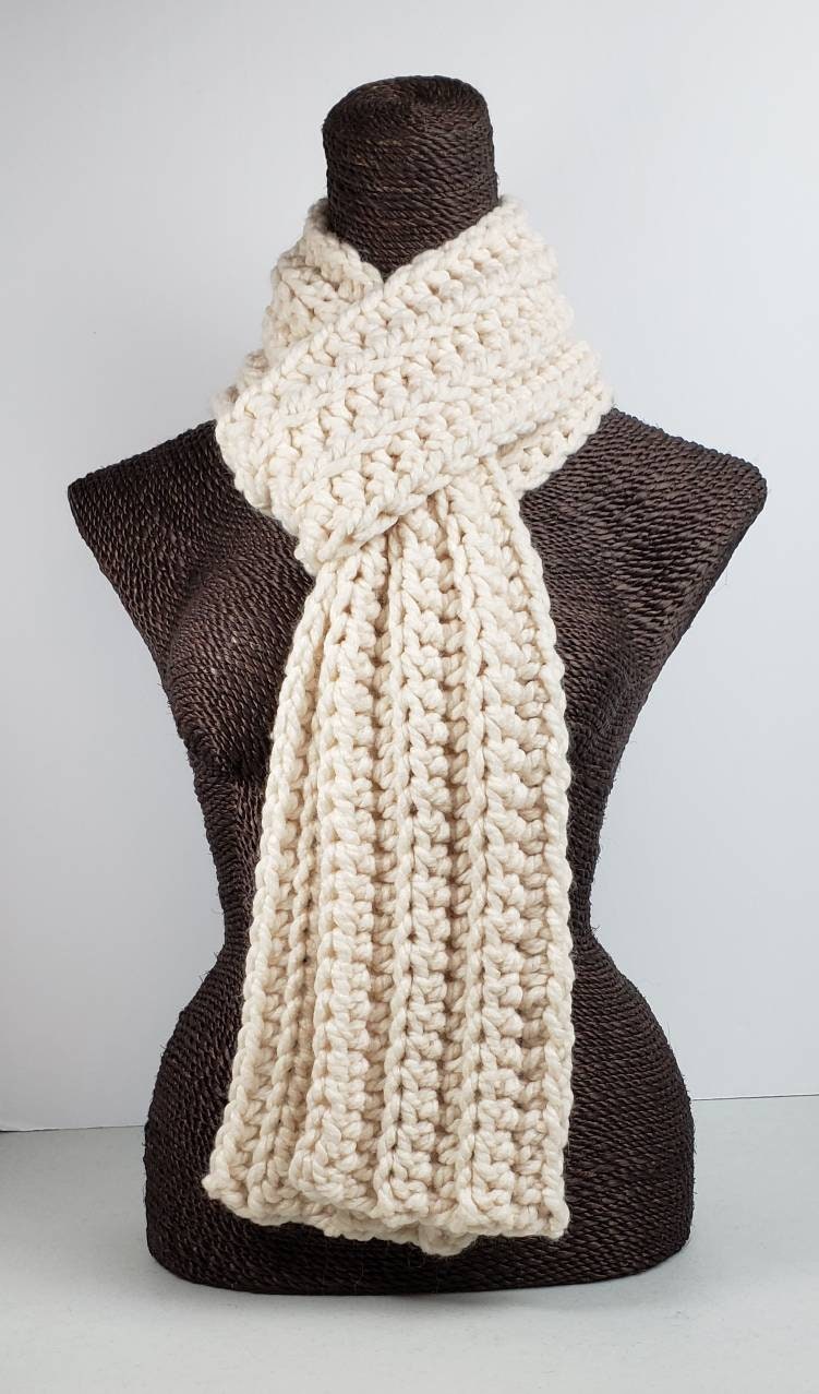 Chunky Wool Blend Crochet Winter Scarf - Winter White - Etsy