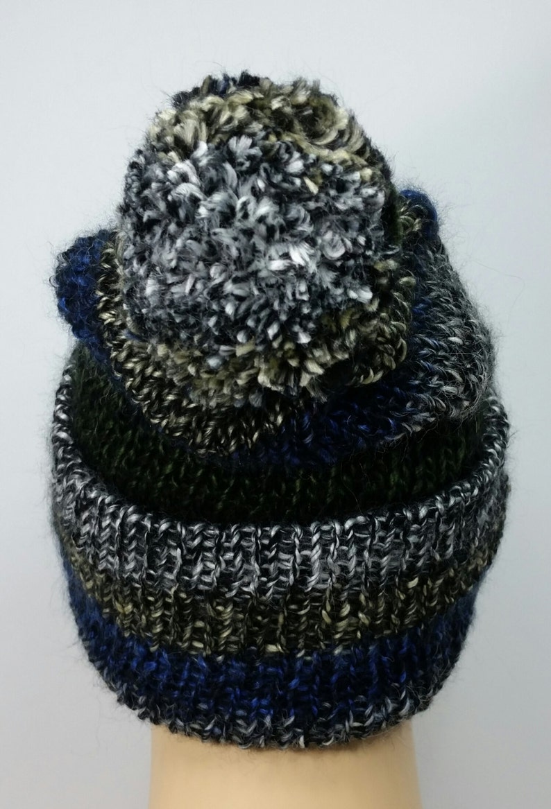Mens Multicolor Striped Classic Knit Hat With Pom Pom Warm Etsy
