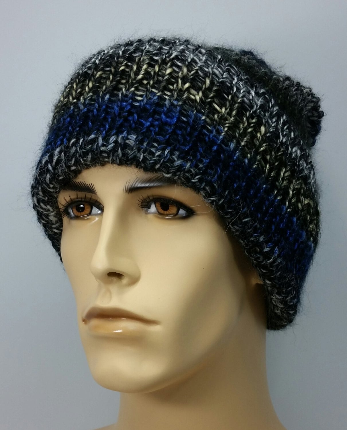 Mens Multicolor Striped Classic Knit Hat With Pom Pom Warm Etsy