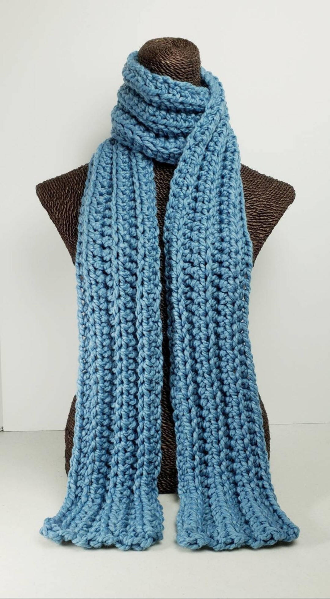 Chunky Wool Blend Crochet Winter Scarf - Air Force Blue - Etsy