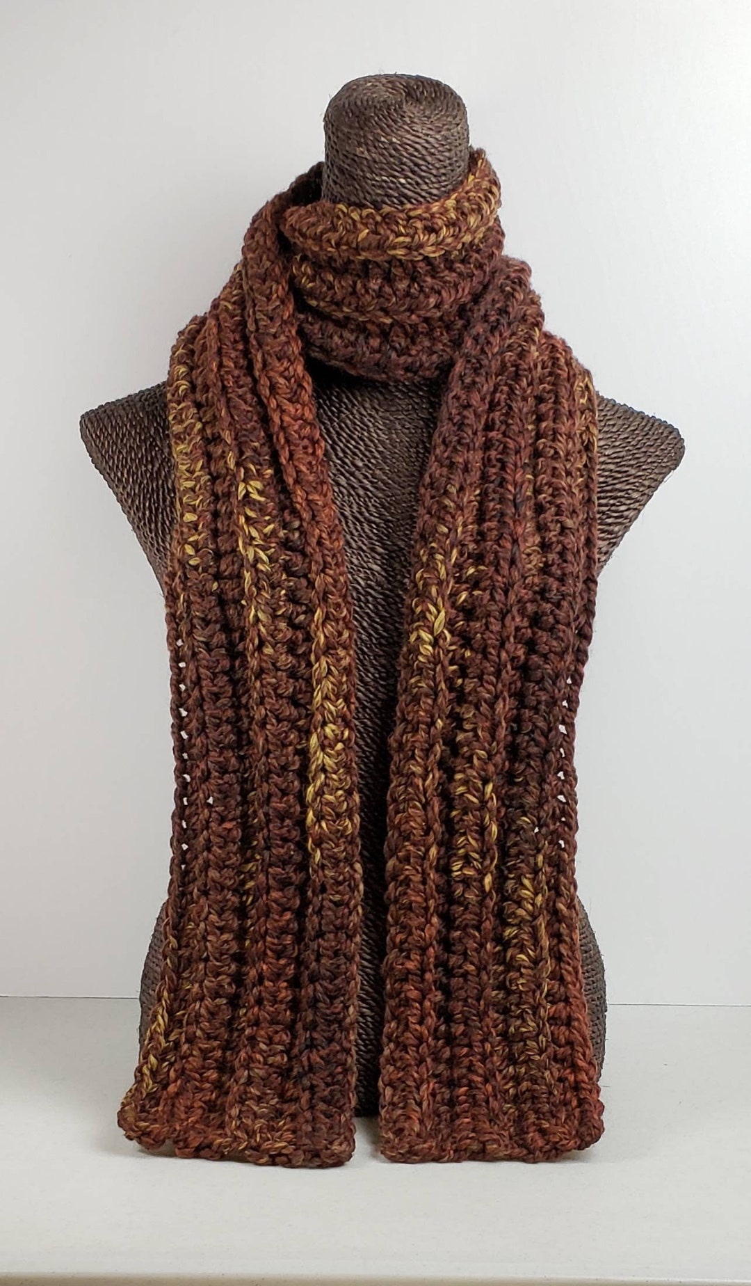 Chunky Wool Blend Crochet Winter Scarf - Sequoia Brown - Etsy