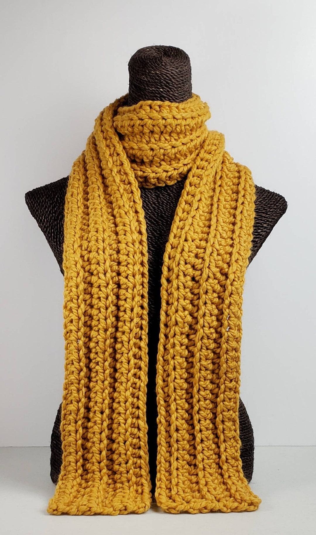 Chunky Wool Blend Crochet Winter Scarf - Mustard Yellow - Etsy