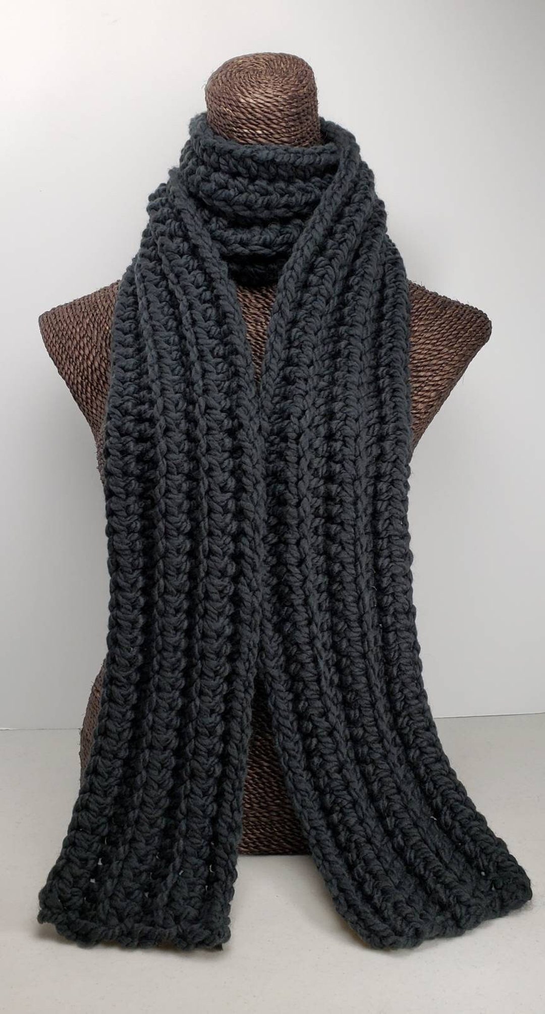 Chunky Wool Blend Crochet Winter Scarf - Black - Etsy