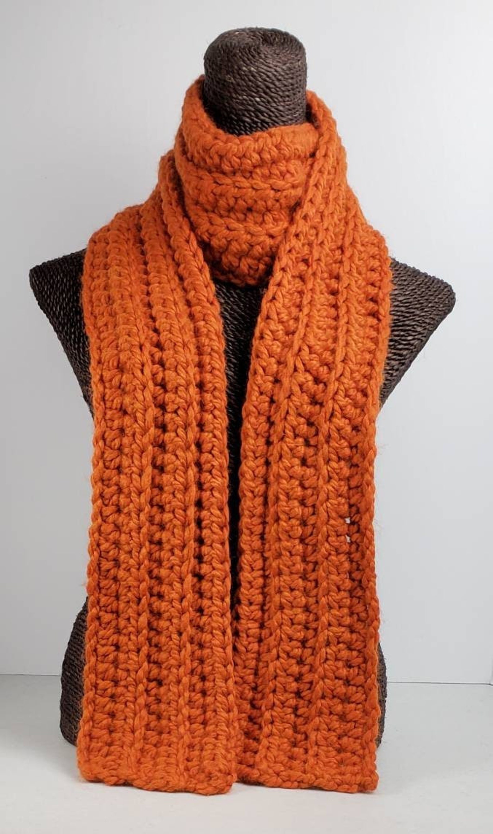 Chunky Wool Blend Crochet Winter Scarf - Pumpkin (orange) - Etsy