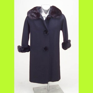Wollmantel Pelzkragen Vintage Damen 1940er Jahre Schwarzes Fell Schwarzer Mantel Erstbesitzer