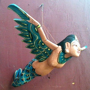 Dewi Sri Rice Goddess Flying Hanging Lady mermaid tail Wood Carved XLarge 15 inch BLUE RED or GREEN