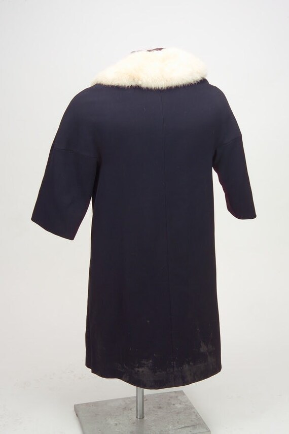 Wool Coat Vintage Ladies Black w/White Fur Collar… - image 3