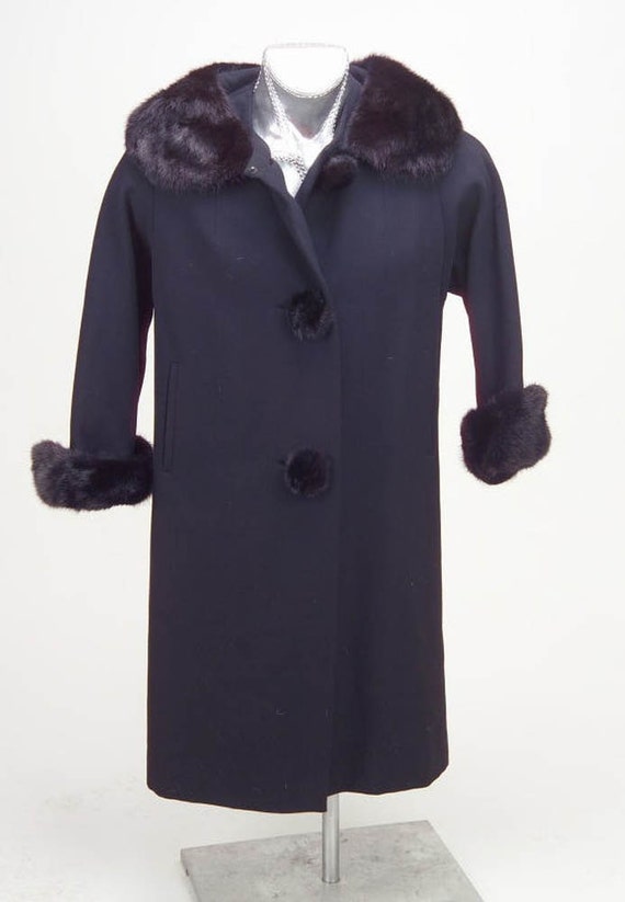 Wool Coat Fur Collar Vintage Ladies 1940s Black f… - image 2