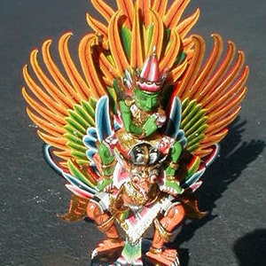 Garuda with Vishnu Bali Hindu handmade in Indonesia 24 in. Green Vishnu on Yellow Garuda