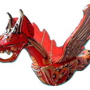 Dragon Naga Flying Hanging Sm 8&quot; or Large 16&quot; made in Bali wood RED or GREEN handmade