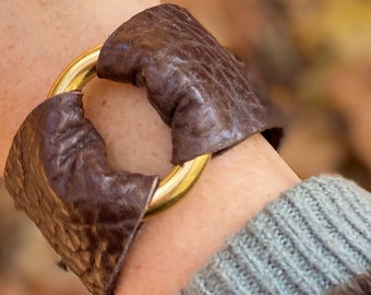 Chocolate Brown Leather Cuff With Brass Ring