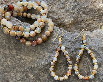 Polished Agate Stone Bracelet & Earring Set - "Lucille"