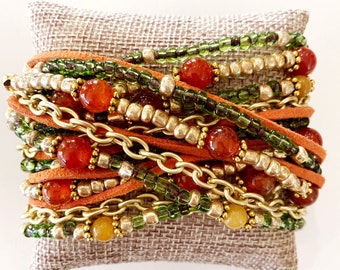 Triple Wrap Gemstone Statement Bracelet - Handcrafted - Moroccan Summer