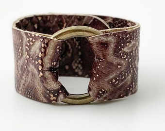Ring of Hope Snakeskin Embossed Leather Cuff