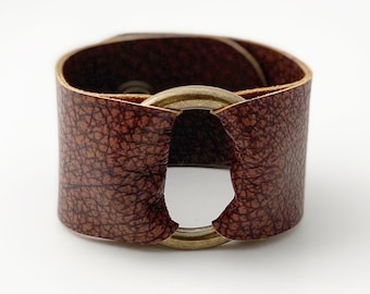 Ring of Hope Leather Cuff Bracelet in "Vintage Cognac"