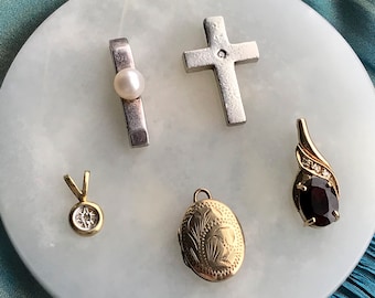 Vintage Pendants  -  9ct Gold Sterling Silver Garnet Diamonds Pearl Gold Locket - Select One